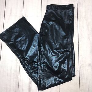 NEW! Boohoo Plus Faux Leather Split Hem Pants-Black-Size 14